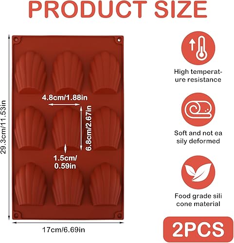 Pack de 2 Moules à Madeleine en Silicone Antiadhésif de 9 Cavités - Moules Réutilisables et Durables pour Madeleines Moelleuses, Sans BPA, Résistants aux Hautes Températures, Faciles à Nettoyer - Nail Gallerys