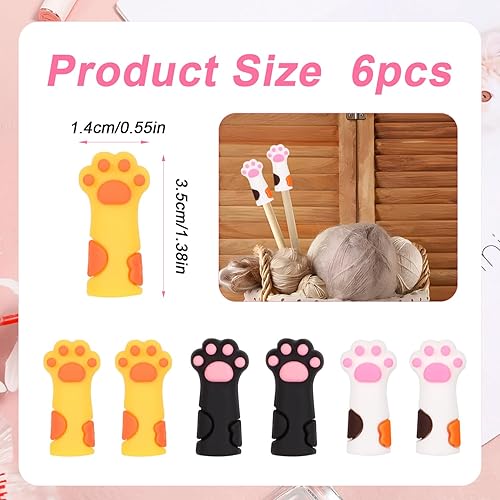 6pcs Bouchons d'Aiguilles à Tricoter Patte de Chat, Silicone Protecteurs Pointes d Aiguille à Tricoter Couvre-Pointes d'Aiguille Accessoires de Tricot pour Aiguilles de Taille 11-17(8mm-12,75mm) - Nail Gallerys