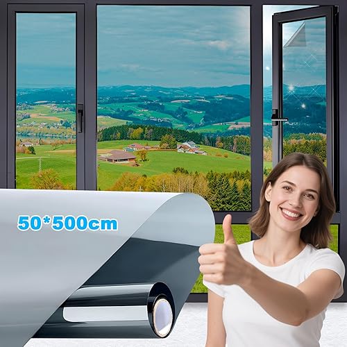 Zilchx Film miroir, opaque, 50 x 500 cm, jetable, protection solaire de l'extérieur, avec grattoir et couteau, autocollant, anti-regards, avec protection UV et protection contre la chaleur, pour salon - Nail Gallerys