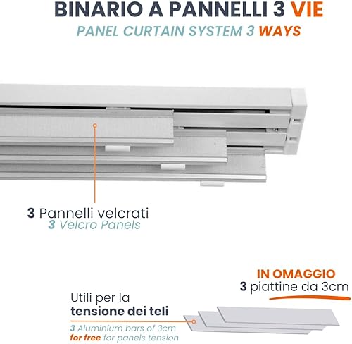 TENDAGGIMANIA Tringle à rideaux Panneaux japonais 3 voies L.200 cm - Rail à rideaux corde/manuel pour plafond/mur - Nail Gallerys