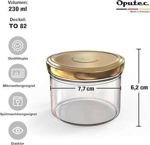 Oputec Lot de 12 bocaux de 230 ml avec couvercles à visser dorés – Parfaits pour les confitures, les confitures et plus encore, petits bocaux avec couvercle, idéal comme mini pots à confiture et - Nail Gallerys