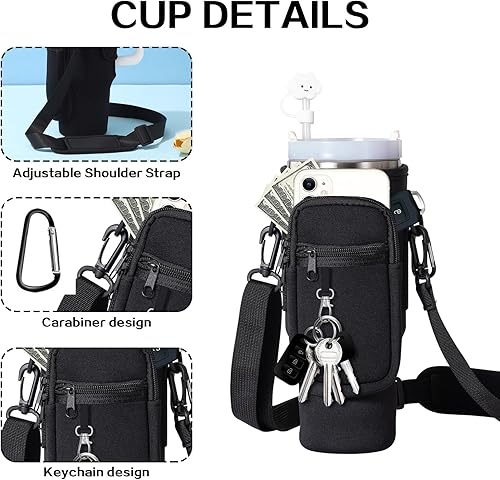 EEPLUYTY Sac pour Coupe Stanley De 1,2 l/40 Oz, Stanley Cup Sac d'Accessoires, Porte-Clés, Mousqueton Et Bandoulière Réglable (Modern, Blanc cassé) - Nail Gallerys