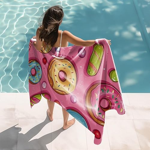 LZOQOWUJ Serviette de plage 3D en forme de beignet en forme de cœur – Serviette de plage en microfibre avec imprimé dessert mignon pour filles, grande serviette de voyage anti-sable (style 2, 140 cm x - Nail Gallerys