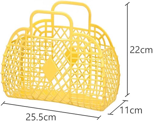 QSTNXB Sac de Plage, Sacs de Gelée Réutilisables, Sac à Main en Plastique Pliable Portable, Grand Panier de Rangement Creux, Panier Cadeau Avec Poignées, pour Enfants, Filles, Femmes(S-Jaune) - Nail Gallerys