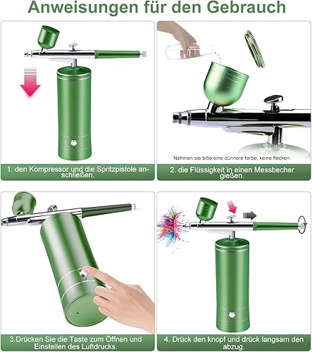 Daakro Kit aérographe sans fil avec compresseur d'air, portable, sans fil, mini brosse à air rechargeable pour maquillage, décoration de gâteau, nail art, tatouages et peinture du visage (vert) - Nail Gallerys