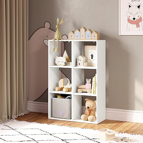 WOLTU Bibliothèque, Étagère Rangement, Meuble de Rangement, Bibliothèque à 3 Niveaux, Meuble Cube avec 6 Compartiments Ouverts, en Bois d’Ingénierie, Blanc, 71x29x106cm - Nail Gallerys