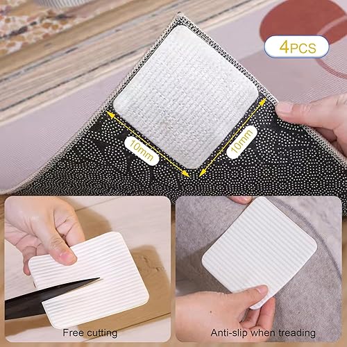SIGANDG sous-Tapis Antidérapant, Tapis Antidérapant, Grippers, Antidérapant et Lavable, Patins Antidérapants pour Carrelage et planchers de Bois Franc, Blanc(4 Pcs) - Nail Gallerys