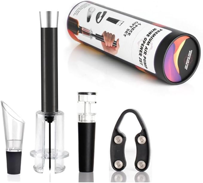 Tire bouchon Ouvre - bouteille de vin, ouvre - bouteille de pompe à pression de vin avec coupeur de Foil, gonfleur et bouchon d'aspiration bon cadeau pour les amateurs de vin coffret cadeau homme - Nail Gallerys