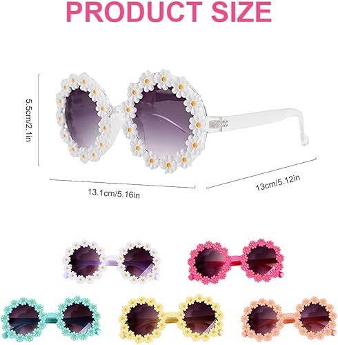 Lotvic Lot de 5 paires de lunettes de soleil en forme de marguerite - Pour enfants - Style hippie - Rondes - Pour la plage, un anniversaire, Pâques, l'extérieur - Nail Gallerys