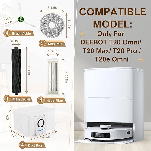 Lot de 19 accessoires pour ECOVACS DEEBOT T20 Omni/T20 Max/T20 Pro/T20e Omni robot aspirateur ,1 Brosse à rouleau,4 filtres,5 chiffons de nettoyage,4 brosses,4 sacs à poussière,1 brosse de nettoyage - Nail Gallerys