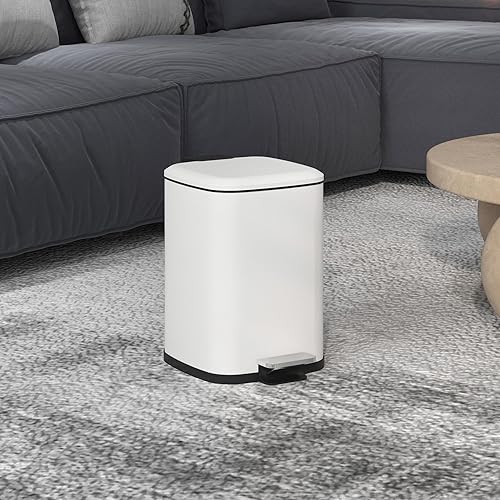 HOMCOM Poubelle de cuisine 12L avec couvercle à fermeture douce poubelle à pédale poubelle anti-traces de doigts et seau intérieur amovible, blanc - Nail Gallerys