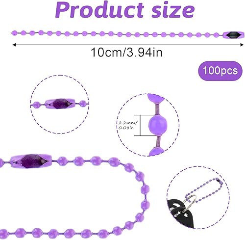 Lot de 100 chaînes à billes colorées - 10 cm - En acier inoxydable - Pour porte-clés - Chaîne à billes - Porte-clés en perles métalliques avec connecteur - Pour pendentifs et bijoux - Nail Gallerys