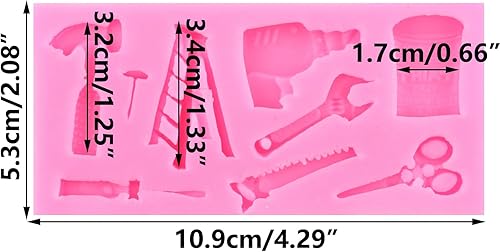 XMOLDNMS Outils à main Moule en silicone Outils de construction Moules à fondant au chocolat Clés Marteau Formes d'échelle pour la décoration de gâteau de sucre Décoration de cupcake Pâte à fleurs - Nail Gallerys