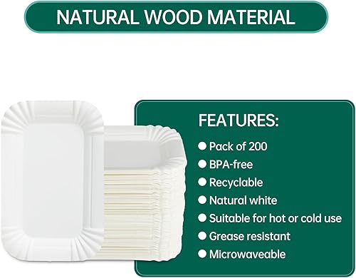 FHISKUNYU Assiettes de pique-nique blanches, assiettes en papier, vaisselle de fête écologique, assiettes rectangulaires en papier - 10x16 cm, lot de 200, assiettes à gâteau blanches. - Nail Gallerys