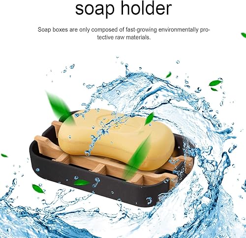 Boîte à Savon, Porte Savon Naturel, Bambou En Bois Porte Savons Support à Savon Auto-drainant, Double Couche Porte-savon En Bois De Bambou Artisanat Pour Cuisine Salle De Bains Éponge Savon (Noir) - Nail Gallerys