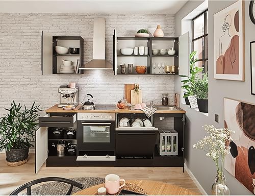 Stella Trading Jazz 8 Armoire Moderne pour Pharmacie de Cuisine, Noir Mat, spacieuse, avec Beaucoup d'espace de Rangement, Bois d'ingénierie, Apothekerschrank - Nail Gallerys