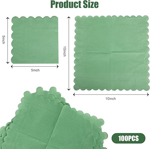 100pcs Serviettes Cocktail Vert Sauge, 12 x 12 cm Exquises Serviettes à Cocktail Sauge Festonnée Serviettes Cocktail Trois Épaisseurs pour Fête de Mariage Dîner Anniversaire Fournitures - Nail Gallerys