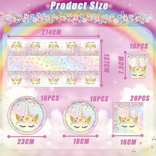 COSORO Vaisselle de fête licorne avec assiettes en carton et gobelets en plastique pour décorations de licorne (serviettes) - Nail Gallerys