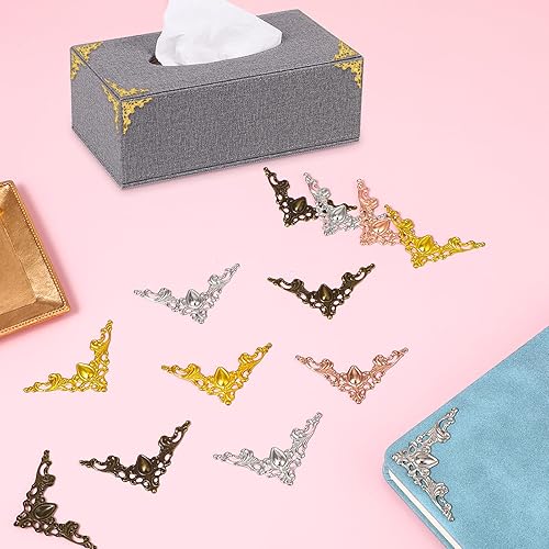 Bewudy Lot de 80 protections d'angle en métal pour livres, 4 couleurs, autocollants décoratifs pour bureau, boîte à bijoux, cadeaux, nécessite une utilisation avec de la colle, 571784_1-SALZZ-D - Nail Gallerys