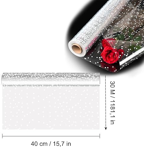 Rouleau de cellophane transparent - 40 cm x 30 m - 2,5 mil - Papier cadeau pour fleur, emballage cadeau (motif à pois) - Nail Gallerys