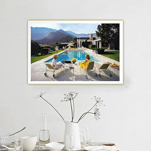 Poster Aarons Slim Poolside Glamour années 1970 - Peinture sur toile vintage - Art mural fin - Impression Aarons pour décoration d'intérieur - 50 x 70 cm - Sans cadre - Nail Gallerys