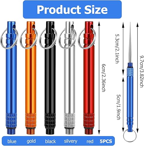 Lot de 5 cure-dents en métal portables réutilisables en acier inoxydable titane avec support de protection, porte-clés, cure-dents de poche pour l'extérieur, les voyages, le pique-nique, le camping, 5 - Nail Gallerys