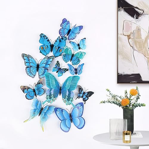 Lot de 24 papillons décoratifs avec clip en PVC pour fenêtres, portes, fêtes de printemps et d'anniversaire, bricolage et bricolage, bleu (6-12 cm) - Nail Gallerys