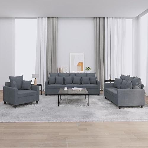 vidaXL Ensemble de Canapés avec Coussins 3 pcs, Canapés avec Accoudoirs et Dossier, Ensemble de Meubles, Mobilier de Salon, Moderne, Gris Foncé Velours - Nail Gallerys
