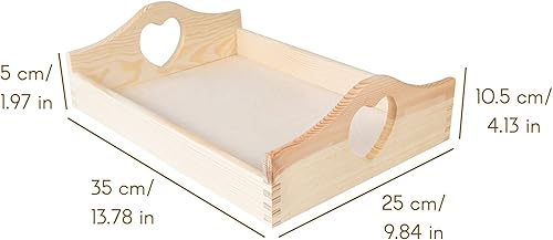 Creative Deco Plateau de Service | Plateau en Bois | 40 x 30 x 10,5 cm | Plateau Repas | Grande et Rectangulaire avec Poignées Cœur | Plateau de Lit Petit-Dejeuner - Nail Gallerys