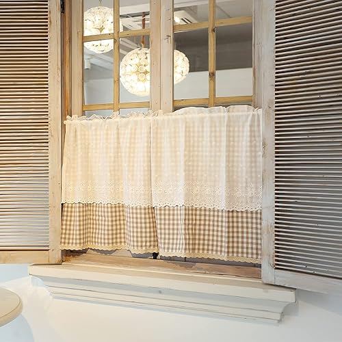 izielad Rideaux à étages de Fenêtre Rideau Court à Carreaux Buffalo pour Couvre-fenêtre de Cuisine de Salle de Bain Demi-Rideaux de Cuisine Café LxH 115x75cm - Nail Gallerys
