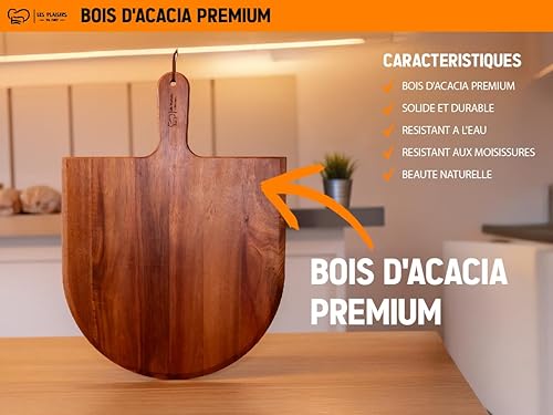 Les Plaisirs du Chef Planche à découper à pizza extra large en bois d'acacia de qualité supérieure - Idéale pour préparer, couper ou servir des pizzas (40,5 x 55,5 x 1,5 cm) - Nail Gallerys