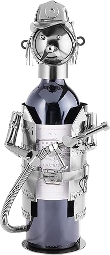 Brubaker - Porte-Bouteille de vin - Pompier - Sculpture en Métal - Carte de voeux INCL. - Idée Cadeau Originale - Nail Gallerys