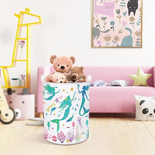 Clastyle 45L Paniers a Linge Blanc Sirènes pour Fille Corbeilles à Linge Sale Enfants Pliables Couvert Rond pour Jouets Vêtements, 36x45 cm - Nail Gallerys