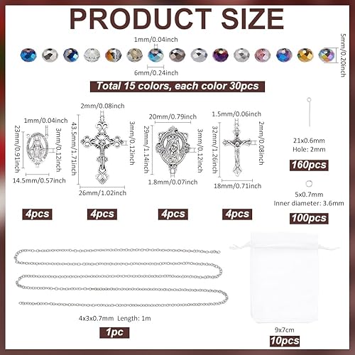 PH PandaHall 737pcs Kit de Fabrication de Bijoux de Chapelet Fournitures de Fabrication de Prière Perles de Verre en Cristal Breloques en Croix pour Bijoux Bracelet Boucle D'Oreille Ramadan de Pâques - Nail Gallerys