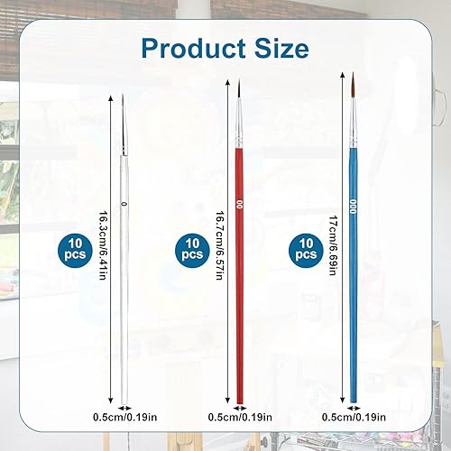 30pcs Ensemble de Pinceaux de Détail, Détail Pinceau avec 3 Tailles #0#00#000 Petit Pinceau Aquarelle pour l'huile Acrylique l'art du Visage la Peinture Miniature (Bleu, Noir, Blanc) - Nail Gallerys