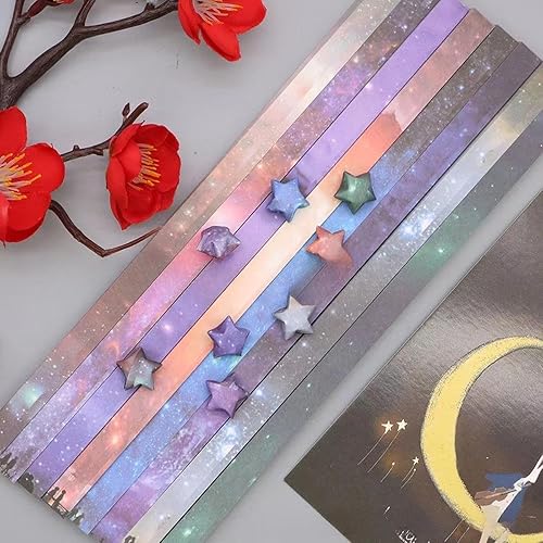 WUMUZAI Lot de 12 bandes de papier constellation - 540 feuilles de papier origami - 8 motifs - Étoile porte-bonheur - Décoration de l'espace extérieur - Papier pliable pour loisirs créatifs - B - Nail Gallerys