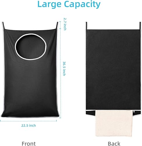 ANSTROUT Panier à linge XL noir à suspendre à une porte, sac à linge XL à suspendre avec grande ouverture et 2 crochets solides pour toute la famille vêtements sales, grande taille 91 x 57 cm, sac à - Nail Gallerys