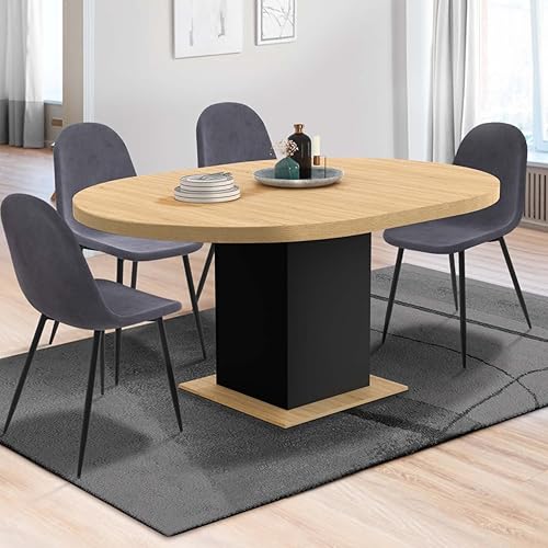 IDMarket - Table à Manger Extensible Ronde Eden 4-8 Personnes Bois et Noir 120-160 cm - Nail Gallerys