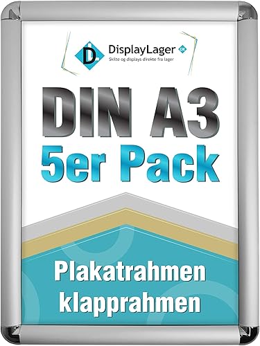 DisplayLager - Cadre à Clipser Rondo, A3, 5 pièces, Argenté | Cadre pour Affiches avec Profil en Aluminium argenté de 25 mm | avec vitre de Protection antireflet et matériel de Fixation - Nail Gallerys