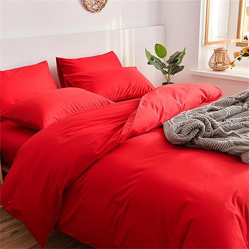 Odot Parure de Lit 4 Pieces, Couleur Unie Ensemble de Literie avec Housses de Couettes, Drap Plat et Taies D'oreillers, Set de Housse de Couette pour 1~2 Personnes (Rouge,150x200cm) - Nail Gallerys
