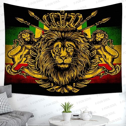 STCREE Grande Tapisserie Rasta en Flanelle Douce de 203,2 x 152,4 cm, Drapeau Couronne de Lion, Art Hippie, Tentures Murales à Suspendre pour Salon, Chambre à Coucher, Bannière Décorative - Nail Gallerys