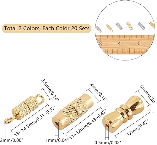PandaHall 120 Ensembles 3 Styles Fermoirs à Vis de Baril, Fermoirs Torsadés à Vis pour Connecteur de Bijoux Fermoirs en Laiton pour Collier Bracelet Bijoux, Platine et Doré - Nail Gallerys