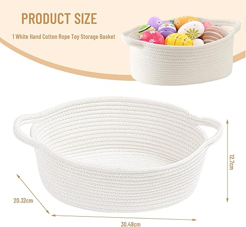 Calkkrer Panier en Corde de Coton tressée Blanche avec poignées, Panier Cadeau Vide, Organisateur Pratique pour Jouets de bébé, Décoration pour Chambre d'enfant - Nail Gallerys