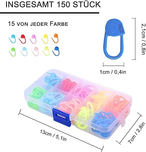 Marqueurs de Mailles, 150 Pièces,10 Couleurs Marqueurs Verrouillages, avec Boite de Rangement, pour Pulls Tricotés DIY, Echarpes - Nail Gallerys