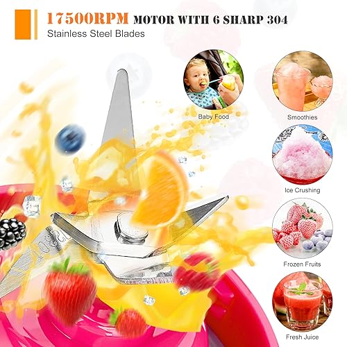 Achort 400ML Mini mélangeur Portable Blender Portable Electric Fruit Juicer Travel Smoothie Smoothie Blender 4000Mah USB Cup de mélangeur Personnel Multifonctionnel Rechargeable (Rose Rouge) - Nail Gallerys