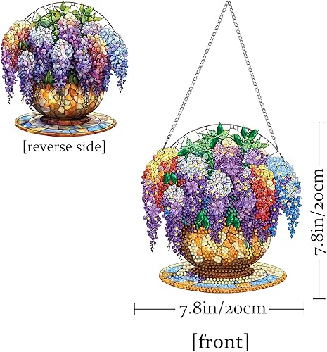 Pavemlo Diamond Painting Pendantif avec Chaîne Fleur violette, 20x20 cm Kit de Peinture Diamant Adulte Double Face, Attrape-Soleil en Cristaux pour Décoration Murale - Fenêtre Porte Jardin - Nail Gallerys