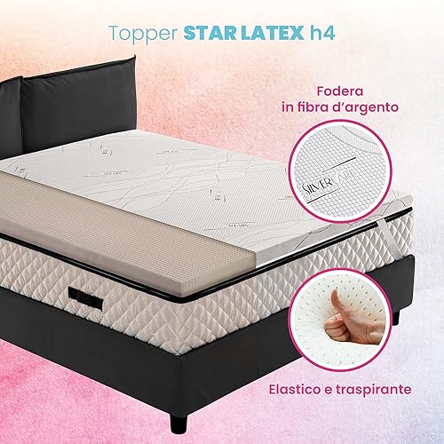 GEEMMA s.r.l. Surmatelas correcteur 100% Latex Haut 5 cm antimicrobien avec Tissu Anti-odeurs déhoussable sur 4 côtés avec Fil en Argent électrostatique Simple ou sur Mesure 140x190cm - Nail Gallerys