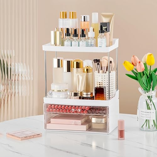FoiiLiio Organisateur Maquillage, Rangement Maquillage Acrylique, Organisateur de Parfum, Stockage Boîte Cosmétique Multifonctionnel, Présentoir Cosmétique Grande Capacité Transparent - Nail Gallerys