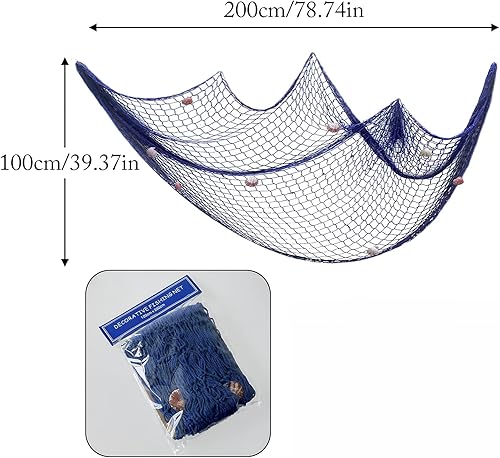Filet de Pêche Décoratif Bleu, Style Méditerranéen, Décoration Murale avec Coquillages Naturels, pour Maison, Mur, Jardin, Thème Marin, Filet de pêche avec Coquillage Decoration 1m x 2m - Nail Gallerys