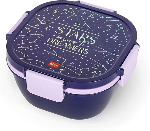 Legami - Boîte à déjeuner, boîte à lunch, 1 fourchette et 1 porte condiments inclus, porte repas hermétique, anti-fuite, capacité 1700 ml, thème étoiles, 19 x 10,7 x 19 cm - Nail Gallerys